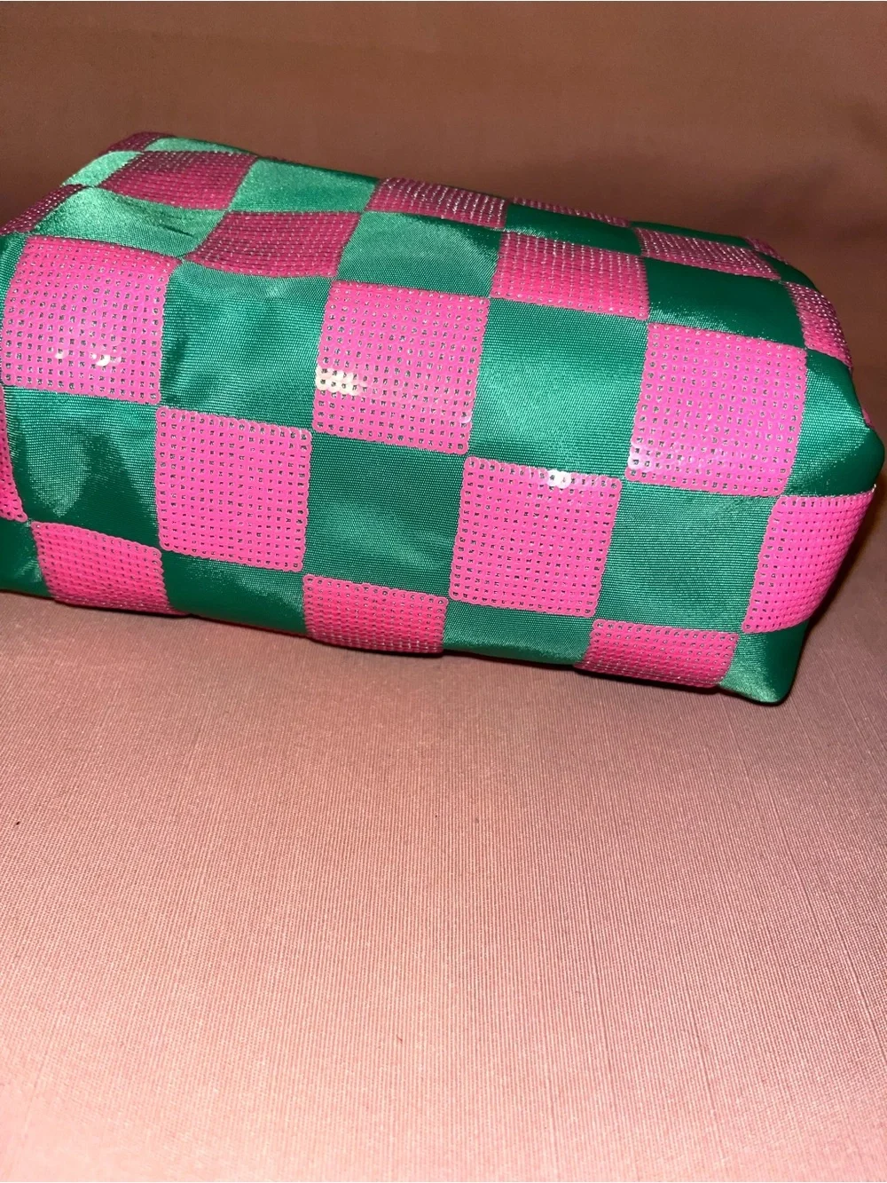 Shiraleah Pink & Green Checker Cosmetic Pouch AKA colors